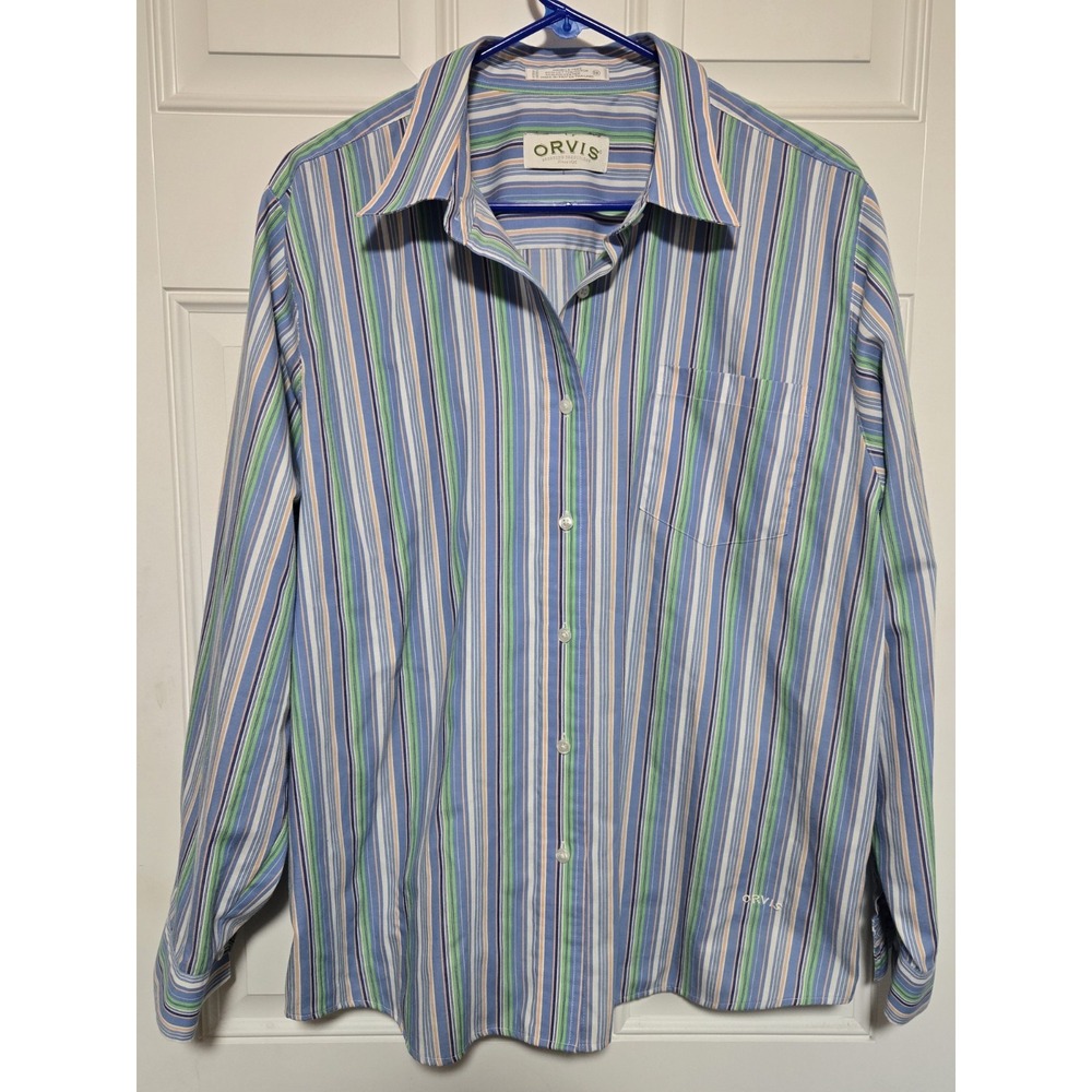 Orvis Button Down Shirt Womens Size 18‎ Dress Long Sleeve Striped Blue Purple